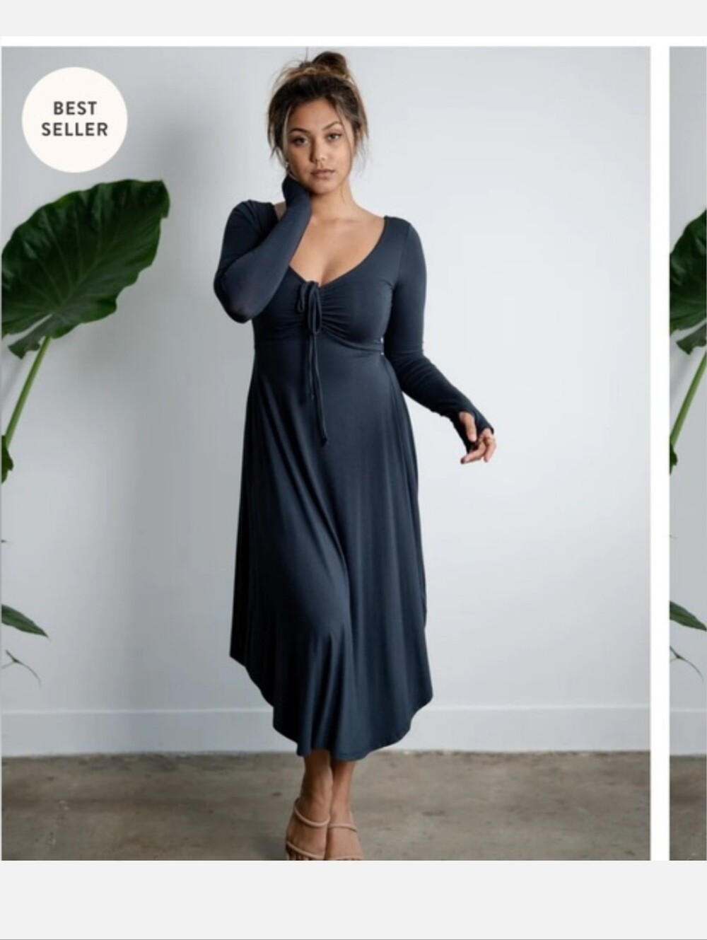 Navy Long Sleeve Ruched Maxi Dress